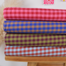 Flanelle douce motif Vichy carreaux - Olive et bordeaux