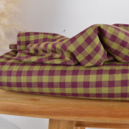 Flanelle douce motif Vichy carreaux - Olive et bordeaux