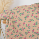 Tissu double gaze de coton Lina fleurs pourpre fond beige