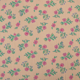 Tissu double gaze de coton Lina fleurs pourpre fond beige