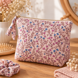 Tissu double gaze de coton Madeleine fleurs pourpre fond skin