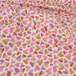 Tissu double gaze de coton Tandem motif coeurs fond latté
