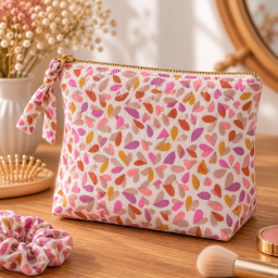 Tissu double gaze de coton Tandem motif coeurs fond latté