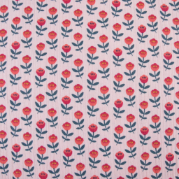 Tissu double gaze de coton Artiom motif fleurs fond rose