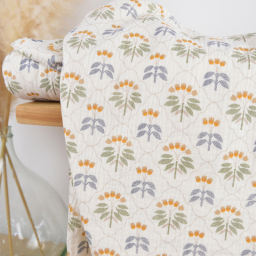 Tissu double gaze de coton Sevigne motif fleurs fond écru