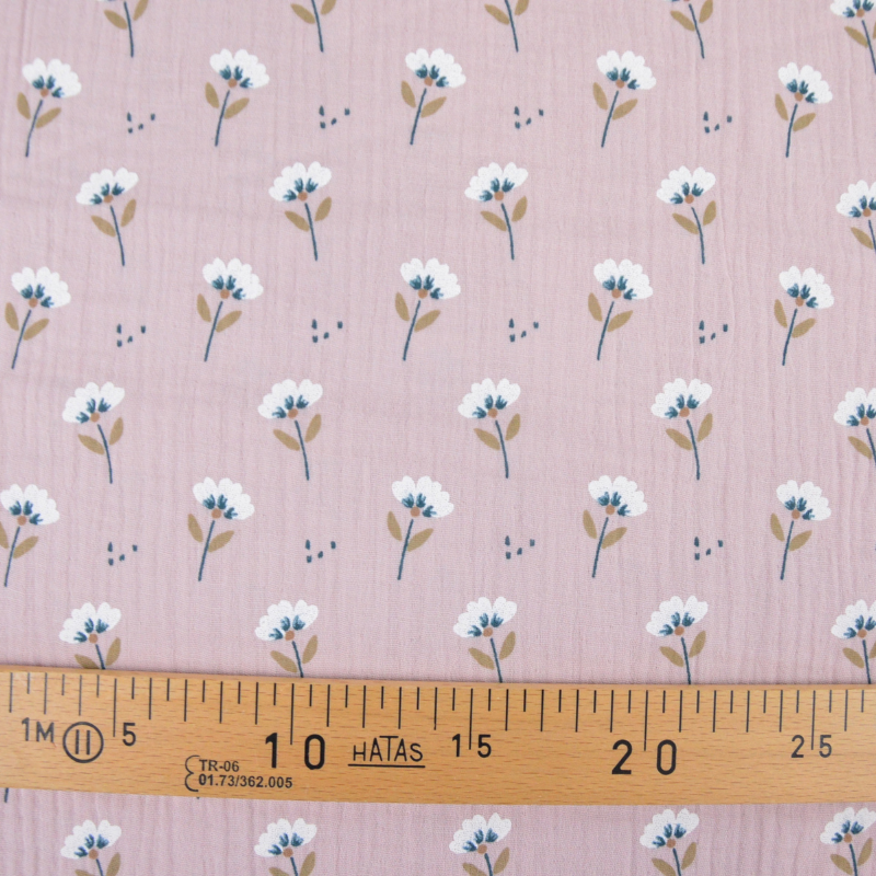 Tissu double gaze de coton Kocha motif fleurs fond pétale - Made In Tissus
