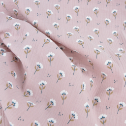 Tissu double gaze de coton Kocha motif fleurs fond pétale