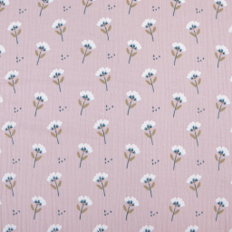 Tissu double gaze de coton Kocha motif fleurs fond pétale