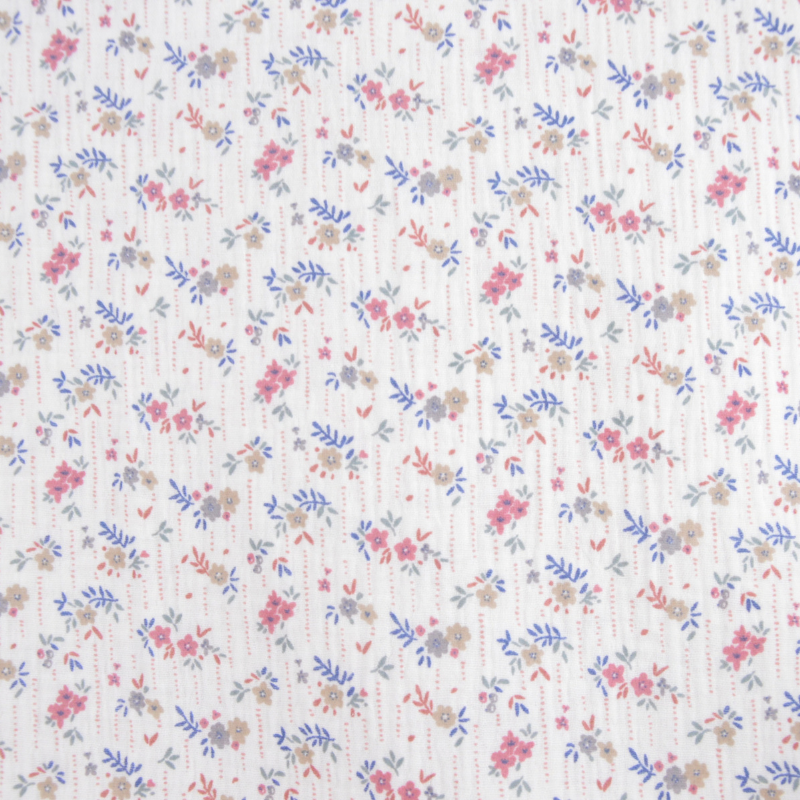 Tissu double gaze de coton Marthe motif fleurs fond blanc cassé - Made ...