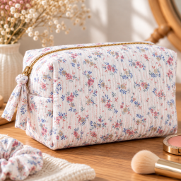 Tissu double gaze de coton Marthe motif fleurs fond blanc cassé