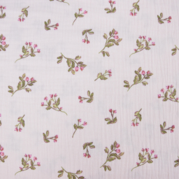 Tissu double gaze de coton Souella motif fleurs fond rose morganite