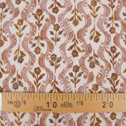 Tissu double gaze de coton Kandla motif fleurs camel fond latté