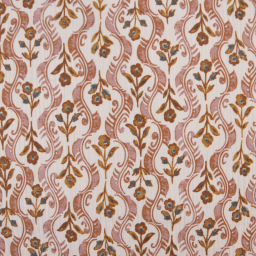 Tissu double gaze de coton Kandla motif fleurs camel fond latté