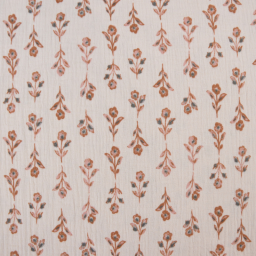 Tissu double gaze de coton Kandira motif fleurs camel fond latté