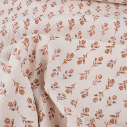 Tissu double gaze de coton Kandira motif fleurs camel fond latté