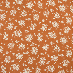 Tissu double gaze de coton Osma motif fleurs blanches fond écureuil