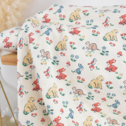 Tissu double gaze de coton Foresta motif animaux fond écru - OEKO TEX