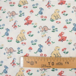 Tissu double gaze de coton Foresta motif animaux fond écru - OEKO TEX