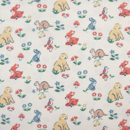 Tissu double gaze de coton Foresta motif animaux fond écru - OEKO TEX