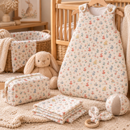 Tissu double gaze de coton Foresta motif animaux fond écru - OEKO TEX