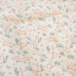 Tissu double gaze de coton Fox motif animaux fond écru - OEKO TEX