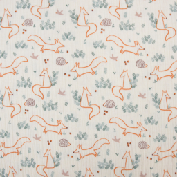 Tissu double gaze de coton Fox motif animaux fond écru - OEKO TEX