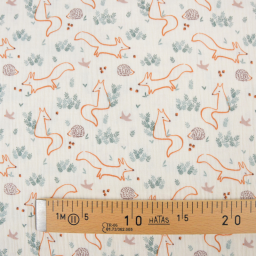 Tissu double gaze de coton Fox motif animaux fond écru - OEKO TEX