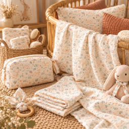 Tissu double gaze de coton Fox motif animaux fond écru - OEKO TEX