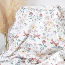 Tissu double gaze de coton Garina motif animaux fond blanc cassé - OEKO TEX