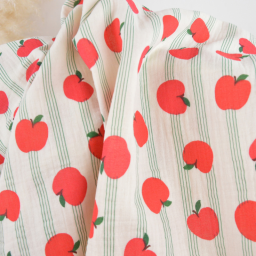 Tissu double gaze de coton Bigapple motif pommes fond écru - OEKO TEX