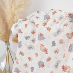 Tissu Double gaze Dinofamily motif dinosaures fond écru - OEKO TEX