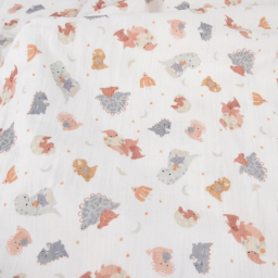 Tissu Double gaze Dinofamily motif dinosaures fond écru - OEKO TEX