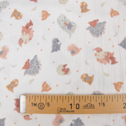 Tissu Double gaze Dinofamily motif dinosaures fond écru - OEKO TEX