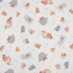 Tissu Double gaze Dinofamily motif dinosaures fond écru - OEKO TEX