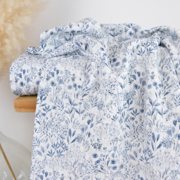 Tissu Double gaze Poaces motif feuillage fond blanc - OEKO TEX