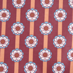 Tissu canva Toscane type bachette motif fleurs bleues fond bordeaux