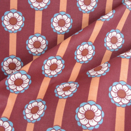 Tissu canva Toscane type bachette motif fleurs bleues fond bordeaux