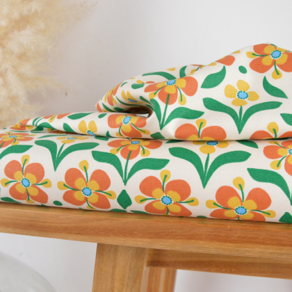 Tissu canva Popreto type bachette motif fleurs vintage - OKEO TEX