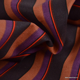 Tissu canva Kudi type bachette motif rayures chocolat - OKEO TEX