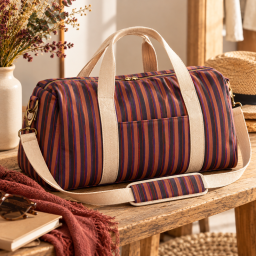 Tissu canva Kudi type bachette motif rayures chocolat - OKEO TEX