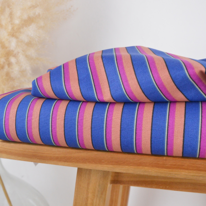 Tissu canva Kudi type bachette motif rayures indigo - OKEO TEX