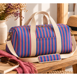 Tissu canva Kudi type bachette motif rayures indigo - OKEO TEX