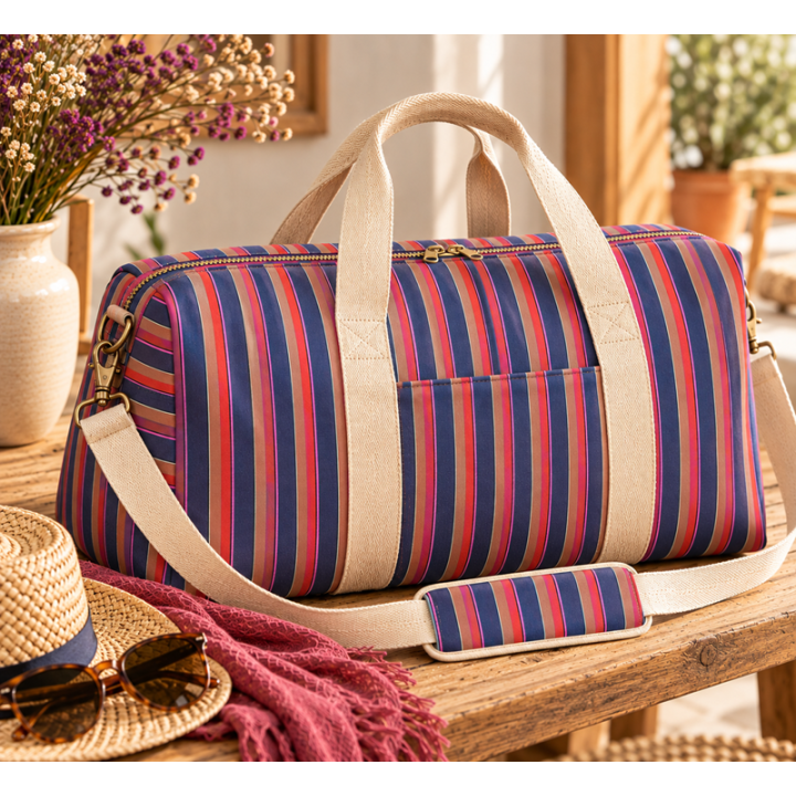 Tissu canva Kudi type bachette motif rayures Violet et rouge - OKEO TEX
