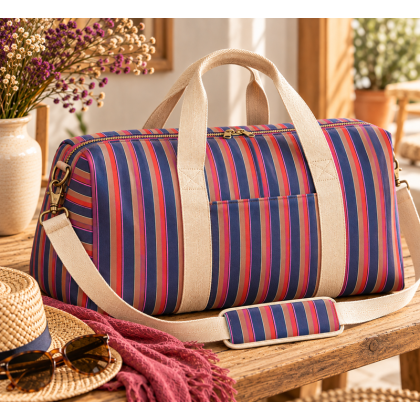 Tissu canva Kudi type bachette motif rayures Violet et rouge - OKEO TEX