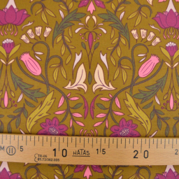 Tissu canva Alphonse type bachette motif fleurs fond bronze - OKEO TEX