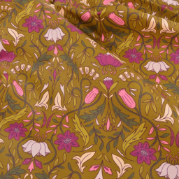 Tissu canva Alphonse type bachette motif fleurs fond bronze - OKEO TEX