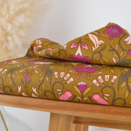 Tissu canva Alphonse type bachette motif fleurs fond bronze - OKEO TEX