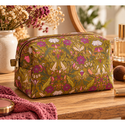 Tissu canva Alphonse type bachette motif fleurs fond bronze - OKEO TEX