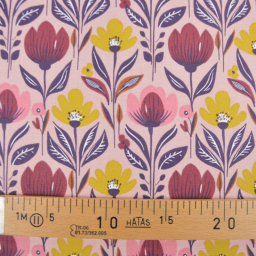 Tissu canva Tulp type bachette motif fleurs fond rose - OKEO TEX