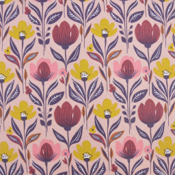 Tissu canva Tulp type bachette motif fleurs fond rose - OKEO TEX